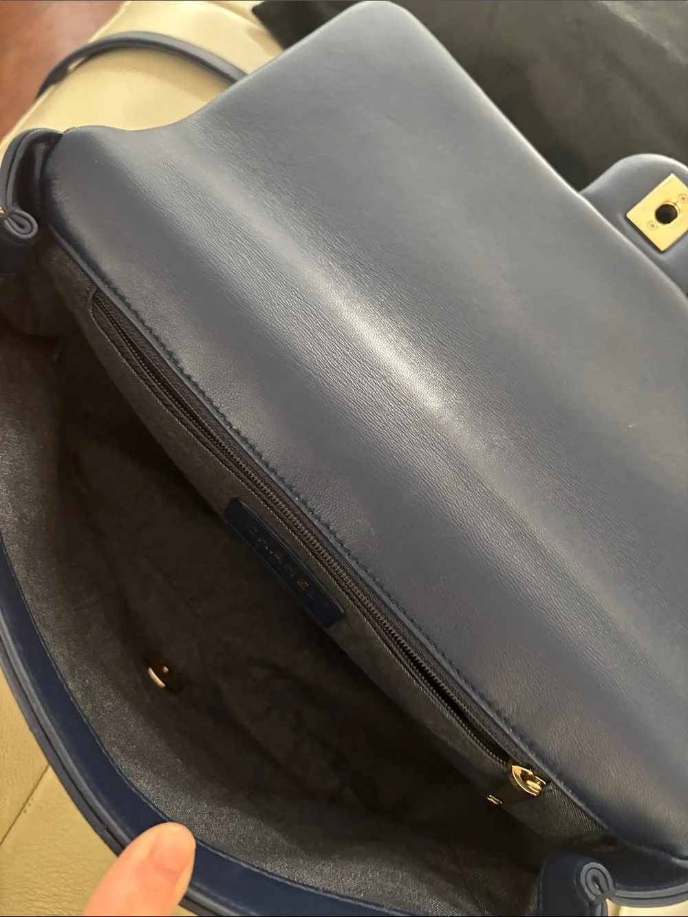 CHANEL Navy Quilted Shoulder Bag with Gold Hardware